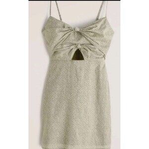 Abercrombie Spaghetti Strap Babydoll Eyelet Green/White Floral Mini Dress S TALL